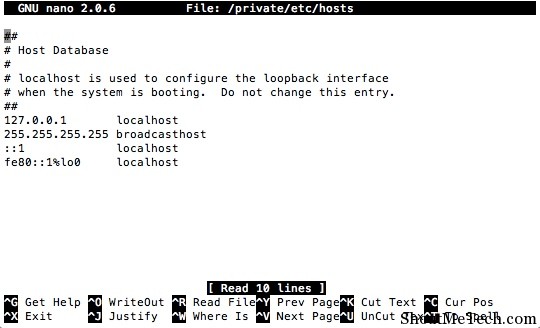 Nano hosts file terminal editor