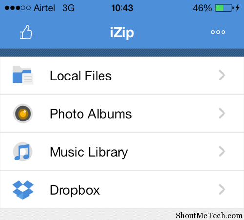 iZip home screen