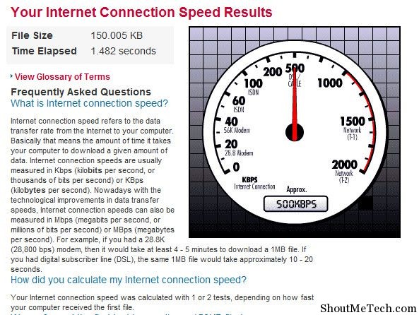 Macafee Internet connection speed test