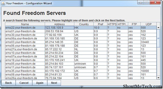 Select yourfreedom servers