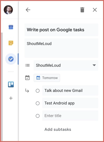 Adding tasks on Google tasks