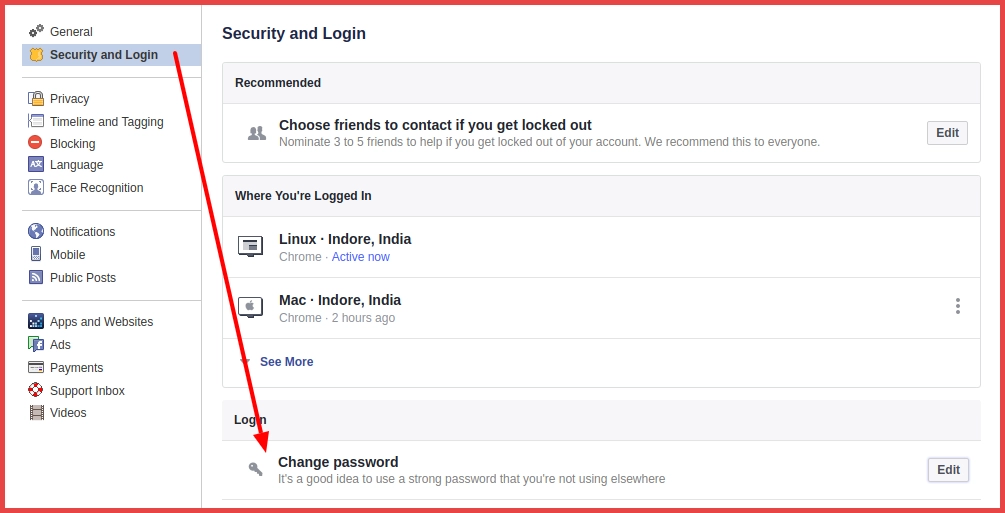 Change Facebook Password