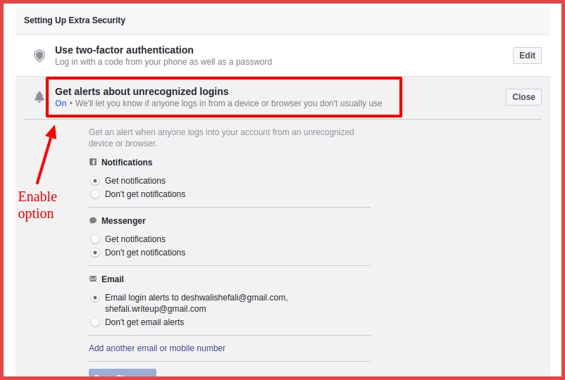 Get Facebook alerts about unrecognised logins