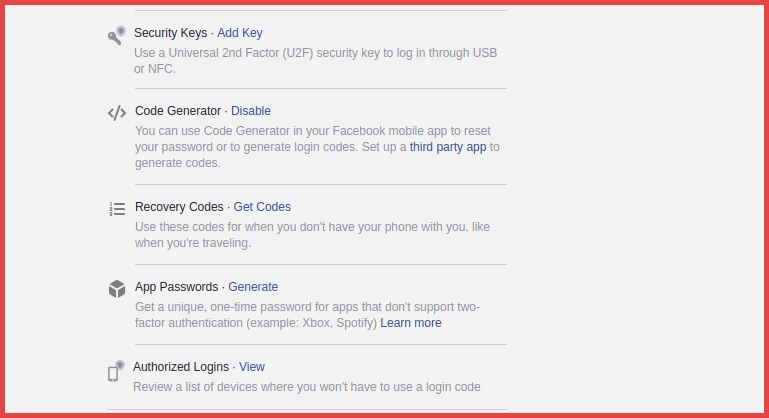 Facebook Security options