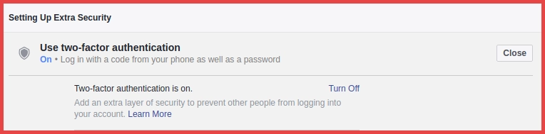 Facebook Two Factor Authentication