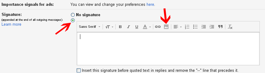 Gmail signature setting